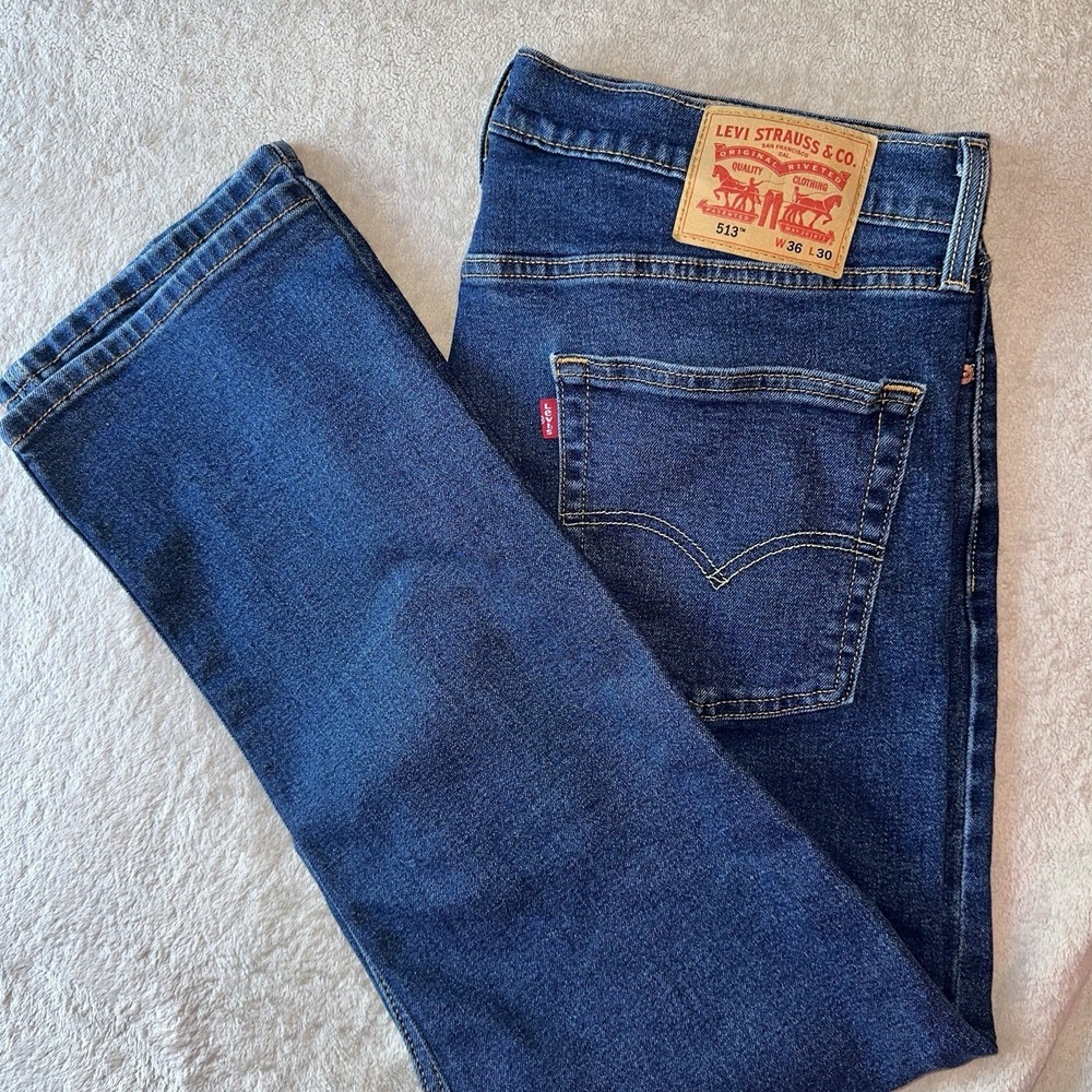Levis 513 Jeans Mens 36x30 Slim Straight Blue Denim Pants Actual 37x28.5